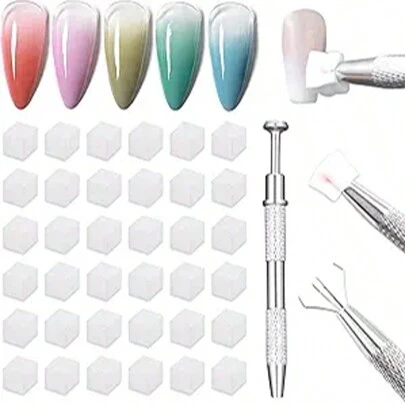 100 件柔软海绵渐变色指甲海绵夹迷你可更换海绵块印章褪色美甲 DIY 美甲工具、美甲用品、美甲工具、美甲工具、返校、指甲、按压指甲的美甲工具