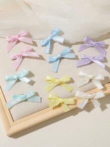 12pcs/Set Dopamine Colored Floral Lace Mini Bow Hair Clips, Y2K Style Side Bangs & Braid Hair Accessory, Back To School Gift - Multicolor - View 1