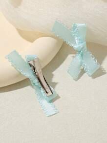 12pcs/Set Dopamine Colored Floral Lace Mini Bow Hair Clips, Y2K Style Side Bangs & Braid Hair Accessory, Back To School Gift - Multicolor - View 3