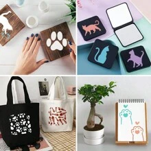 64pcs Cute Cat Shaped Hollow Drawing Template, Cat Paw, Yarn Ball Graffiti, Stencil Painting DIY Decoration Reusable Plastic Material,Back To School,School Supplies - Single Piece - View 5