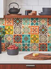 30 Peças/Conjunto Adesivos de Azulejo Cerâmico Estilo Boêmio, Decalques de Parede Removíveis e À Prova d'Água para Sala de Estar, Cozinha, Quarto, Decoração de Parede em Vinil de 4x4 Polegadas