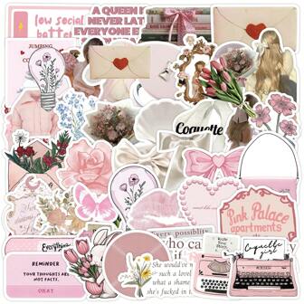 50Pcs Cute Pink Stickers Decals, Pink Girl Graffiti Aesthetics Decor Vinyl Waterproof Stickers For Computer, Water Bottle, Luggage, Laptop, Phone, Notebook