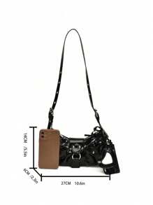 ROMWE Goth In The Summer Of 2025, The New Drawstring Women's Bag Fashion Bucket Bag Rivet Motorcycle Bag Three-Piece Wide Strap Crossbody Bag
