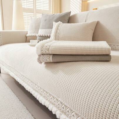 1件装四季通用沙发座垫套，现代简约防尘防滑防泼溅雪尼尔面料，可水洗，时尚美观，宠物友好，适用于卧室、办公室、客厅、L型沙发（1/2/3/4座）。