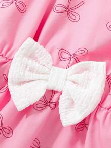 2pcs Baby Girl Casual Ruffle Hem Bow Top And Shorts Set, Spring/Summer - Multicolor - View 4