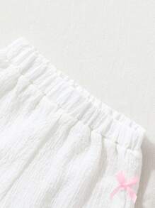 2pcs Baby Girl Casual Ruffle Hem Bow Top And Shorts Set, Spring/Summer - Multicolor - View 5