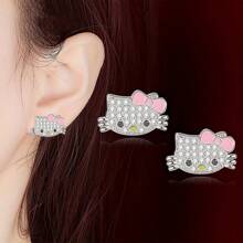 Sanrio Sanrio Hello Kitty 3-Piece Jewelry Set, Cute Alloy Necklace, Earrings And Open Ring, Fashionable Couple Gift For Christmas, Halloween, New Year, Valentine's Day, Birthday, Jewelry Accessories For Women