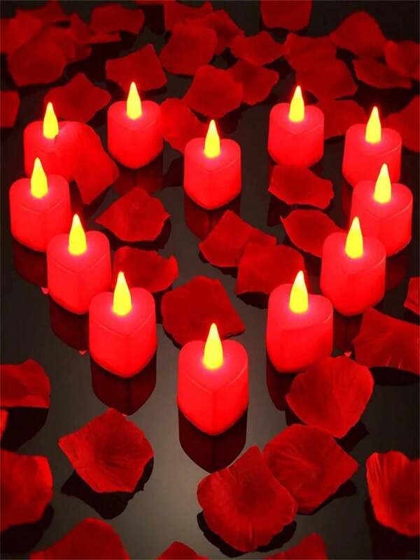 6/12/24/48pcs Red Flameless Romantic Led Candles, Romantic Atmosphere Decorative Lamp, For Parties And Gatherings Such As Valentine's Day ,Yard Decor, Garden Decor