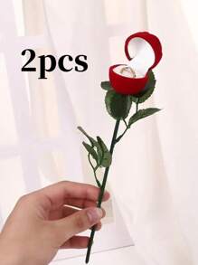2pcs Red Rose Ring Box, Valentine's Day Holiday Gift, Personalized Creative Ring Box, Easter Gift Wreath - Multicolor - View 11