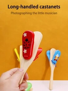 Wooden Cartoon Colorful Long Handle Clapper Percussion Musical Instrument, Beginner Musical Teaching Tool, Suitable For Outdoor Performance, Music Lover, Beginners - Multicolor - View 7