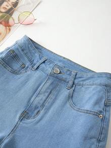 Quần short denim nữ dáng ôm, cạp chun, thêu nơ ở gấu quần, kiểu dáng thường ngày mùa hè. - Màu xanh lam - Xem 5
