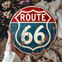 1 pieza Señal de metal vintage de la Ruta 66, arte de pared de metal redondo de 8 pulgadas, adecuado para decoración del hogar, jardín, cueva de hombre y garaje - Placa retro duradera para interiores y exteriores, regalo ideal para inauguración de casa o festividades, como se muestra en el tamaño