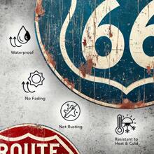 1 pieza Señal de metal vintage de la Ruta 66, arte de pared de metal redondo de 8 pulgadas, adecuado para decoración del hogar, jardín, cueva de hombre y garaje - Placa retro duradera para interiores y exteriores, regalo ideal para inauguración de casa o festividades, como se muestra en el tamaño