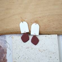 1 Pair Handmade Marble Texture Soft Pottery Leaf Pendant Hoop Earrings, Fashionable Minimalist Design For Women, Suitable For Vacation, Party, Daily Wear, Holiday Gift