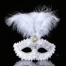 1pc Lace & Feather Half Face Mask, Suitable For Wedding, Stage Decor, Party Sexy Half Makeup (Artificial Feather)
