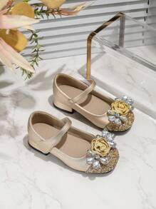 Girls' Gold High Heel Performance Leather Shoes, Children Princess Crystal Mary Jane Shoes For Runway - Gold - View 3