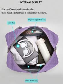 Solid Color Minimalist Travel Duffle Bag With Zipper, Multi-Functional Independent Shoe Compartment, Large Capacity, Lightweight Shoulder Bag For Men & Women Bag For School School Accessories School Stuff - Purple - View 5