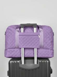 Solid Color Minimalist Travel Duffle Bag With Zipper, Multi-Functional Independent Shoe Compartment, Large Capacity, Lightweight Shoulder Bag For Men & Women Bag For School School Accessories School Stuff - Purple - View 7