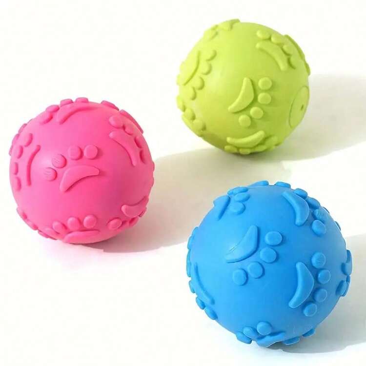 2pcs Rubber Squeaky Dog Toy Set, Chewing Ball Toy For Interactive Pet & Dental Care, Battery-Free For Small Breeds - Multicolor - View 9