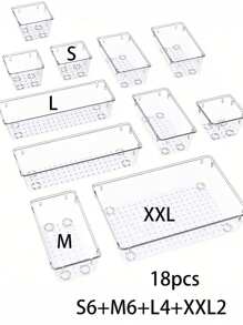 1/5/7/11/18件装透明抽屉收纳盒，7种尺寸美妆化妆品收纳盒，防滑塑料隔板，适用于化妆品、厨房用品、办公用品、家居收纳托盘、多功能浴室梳妆台托盘、珠宝盒、收纳袋、化妆刷架、香水收纳盒、化妆包，女士礼物、圣诞礼物、女士礼品创意、房间装饰 - 彩色 - 查看 16
