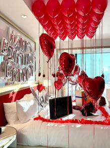 Juego de 249 piezas de decoración para fiesta de cumpleaños en rojo, que incluye: Pancarta con globo "Feliz Cumpleaños" en plata, globos de látex, globos de helio en forma de corazón con confeti y pétalos de rosa, adecuado para suministros de fiesta de cumpleaños con tema rojo para hombres y mujeres, decoraciones para reuniones familiares, Día de San Valentín, montaje de letras "Feliz Cumpleaños" en inglés, decoraciones para la escena de la fiesta - Multicolor - Ver 5