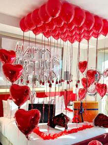 Juego de 249 piezas de decoración para fiesta de cumpleaños en rojo, que incluye: Pancarta con globo "Feliz Cumpleaños" en plata, globos de látex, globos de helio en forma de corazón con confeti y pétalos de rosa, adecuado para suministros de fiesta de cumpleaños con tema rojo para hombres y mujeres, decoraciones para reuniones familiares, Día de San Valentín, montaje de letras "Feliz Cumpleaños" en inglés, decoraciones para la escena de la fiesta - Multicolor - Ver 4