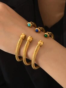 扭曲电缆手镯采用绿松石风格的 18K 镀金不锈钢制成 - 可调节、高光泽、防褪色,适用于女性日常和情人节礼物,理想的友谊珠宝,妈妈,母亲,母亲节,礼物 - 袖扣手鐲 - 查看 3