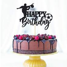 1 件足球蛋糕装饰生日快乐标志足球运动员蛋糕装饰运动主题男士生日派对用品 - 黑色 - 查看 13
