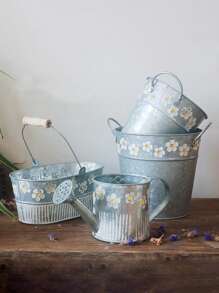 1 pezzo Vaso da fiori in ferro vintage lavorato a rilievo, vaso da fiori in latta bianca vintage con manici in legno stile giapponese Mori, vaso ovale per balcone, fattoria, giardino, esterno, vaso da tavolo per piante, secchio in ferro per piante da esterno, decorazione per giardino e casa