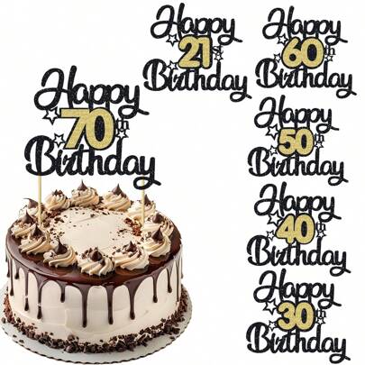 1Pc Glitter Happy Birthday Cake Topper Celebrate 10 12 13 14 15 16 17 18 21 30 40 50 60 70 80 90 100 Years Old Birthday Anniversary Party Decoration