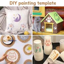 64pcs Cute Cat Shaped Hollow Drawing Template, Cat Paw, Yarn Ball Graffiti, Stencil Painting DIY Decoration Reusable Plastic Material,Back To School,School Supplies - Single Piece - View 4
