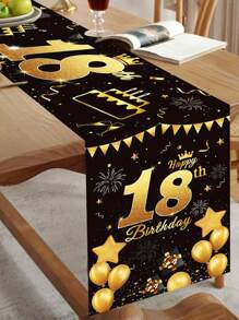 Mantel elegante de cumpleaños de color negro y dorado multicolor, 1 pieza de tela de poliéster antideslizante y rectangular para decoración de fiesta de cumpleaños, adecuado para hombres y mujeres