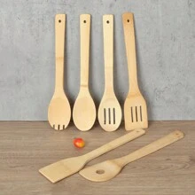 6pcs/1PC Wooden Utensils, Wooden Spoons For Cooking Bamboo Utensil Set, Apartment Essentials Wood Spatula Spoon Nonstick Kitchen Utensil Set, Premium Quality Housewarming Gifts Wooden Utensils For Everyday Use,School Supplies