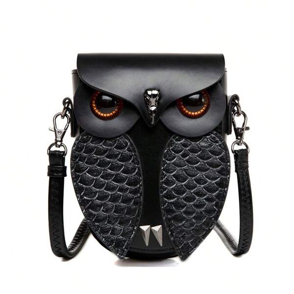 Sac à l'épaule rétro chic avec motif hibou pour femme en PU. Sac bandoulière hibou Steampunk créatif pour femme avec porte-monnaie. Sangle d'épaule réglable avec doublure en polyester et fermeture éclair sécurisée