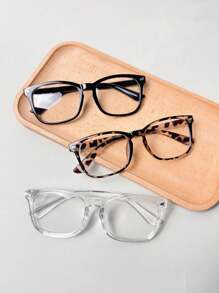 3pcs/Set Women's Square Black Glasses, Clear Lenses, Suitable For Reading And Daily Use Clear Glasses Accessories Glasses Accessories For Women - Multicolor - View 4
