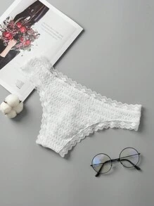 男士性感蕾丝网眼丁字裤、时尚低腰内衣、透气舒适弹力丁字裤、休闲丁字裤 - 白色 - 查看 2