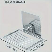 1 pièce Porte-savon en acier inoxydable, support mural auto-adhésif avec trous de drainage, étagère carrée anti-rouille. Convient pour les accessoires de salle de bain - capacité de charge 500g/1,1 lb, décoration d'intérieur