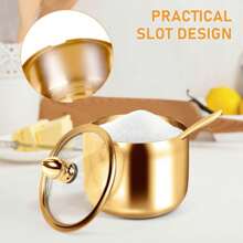 1pc, 250ml Stainless Steel Sugar Bowl With Glass Lid And Spoon - Rust Resistant Jar For Coffee Bar Storage, Kitchen Organizer For Salt, Candy, Coffee Beans 3-Slot 4-Slot With Stand Turntable