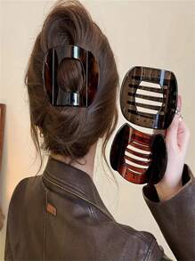 Set Of Minimalist Oval Hair Clips. 1pc Plastic Amber Leopard Print Hair Clip Set For Women, Large Size Hair Accessories, Aesthetic Geometric Hair Clips For Buns, Suitable For Teenagers And Adults, Ideal Choice For Valentine's Day Gift - Multicolor - View 2