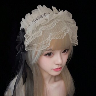 Serre-tête mignon et doux fait à la main au Japon, bandeau de style Lolita polyvalent avec nœud en dentelle, convient pour les tea parties