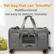 Maleta para mascotas con gran capacidad, bolsa transportadora para gatos, portador de mascotas plegable, portátil y transpirable para uso en exteriores con asa retráctil y ruedas - Multicolor - Ver 2