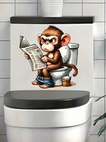 1 szt. Zabawna małpka czytająca gazetę na naklejce na toaletę, naklejka ścienna do dekoracji domu, odpowiednia na deskę sedesową i zbiornik na wodę, dekoracja łazienki, jesienna dekoracja