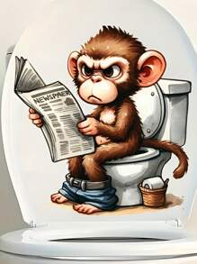 1 szt. Zabawna małpka czytająca gazetę na naklejce na toaletę, naklejka ścienna do dekoracji domu, odpowiednia na deskę sedesową i zbiornik na wodę, dekoracja łazienki, jesienna dekoracja