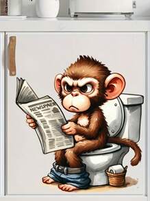 1 szt. Zabawna małpka czytająca gazetę na naklejce na toaletę, naklejka ścienna do dekoracji domu, odpowiednia na deskę sedesową i zbiornik na wodę, dekoracja łazienki, jesienna dekoracja