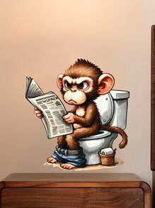 1 szt. Zabawna małpka czytająca gazetę na naklejce na toaletę, naklejka ścienna do dekoracji domu, odpowiednia na deskę sedesową i zbiornik na wodę, dekoracja łazienki, jesienna dekoracja