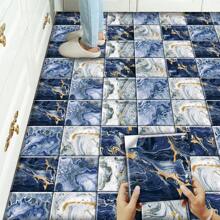 10片装蓝金大理石纹仿瓷砖墙贴，现代PVC自粘可移除平面墙纸，适用于家居、厨房、房间、墙面、地面装饰 - 彩色 - 查看 5