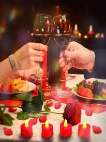 6/12/24/48pcs Red Flameless Romantic LED Candles, Romantic Atmosphere Decoration Lights, Suitable For Valentine's Day Parties And Gatherings, Patio And Garden Decor - Red - View 2