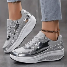 Silver Women's Casual Sport Shoes Sequin Breathable Platform Athletic Sneakers For Summer