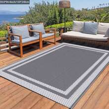 Outdoor Rug,Patio Rug,Reversible Portable Outdoor Plastic Straw Rug,Camping Rugs For Outside RV,Large Waterproof Area Rugs For Patio,Deck,Picnic,Porch,Balcony(9'x 12',White&Gray)