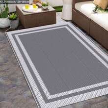 Outdoor Rug,Patio Rug,Reversible Portable Outdoor Plastic Straw Rug,Camping Rugs For Outside RV,Large Waterproof Area Rugs For Patio,Deck,Picnic,Porch,Balcony(9'x 12',White&Gray)